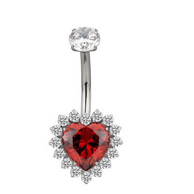 Piercing do pupka v tvare srdca s titánovým vzorom G23, zirkónový piercing do pupka so závitom na vrchu.