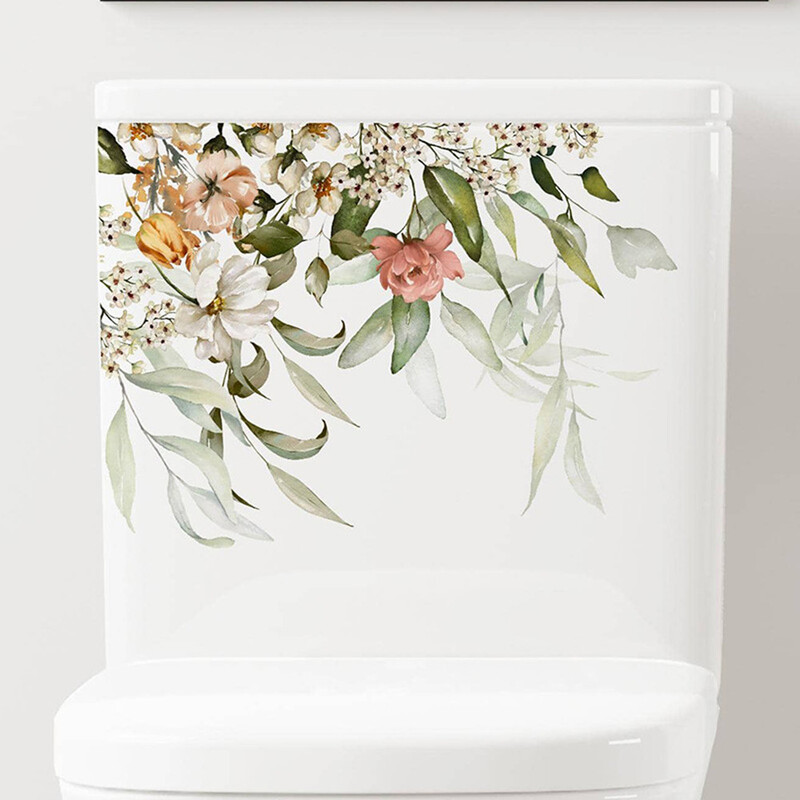 Flori Frunze Autocolante pentru capac pentru toaleta Autocolant de perete autoadeziv pentru baie Decalcomanii pentru capac de toaleta Decor 3D de perete