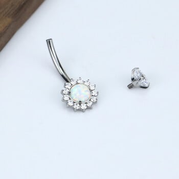 F136 Titanium Belly Button Nail 14G Inner Threaded Sunflower with Opal Belly Button Ring Κοσμήματα Titanium Body Piercing