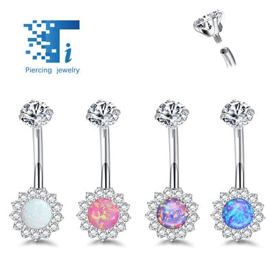 F136 Titanium Belly Button Nail 14G Inner Threaded Sunflower with Opal Belly Button Ring Κοσμήματα Titanium Body Piercing