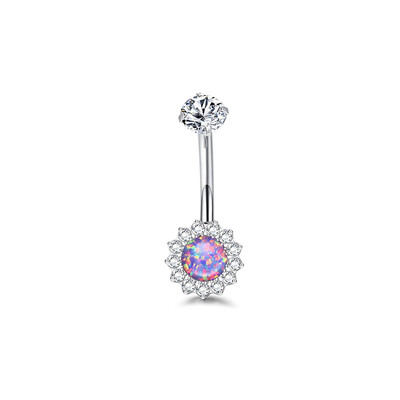 F136 Titanium Belly Button Nail 14G Inner Threaded Sunflower with Opal Belly Button Ring Κοσμήματα Titanium Body Piercing