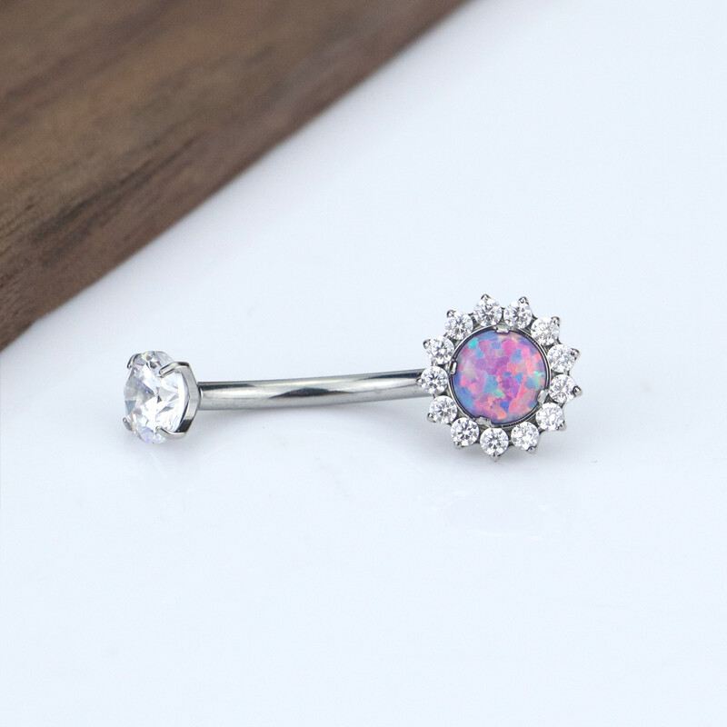 F136 Titanium Belly Button Nail 14G Inner Threaded Sunflower with Opal Belly Button Ring Κοσμήματα Titanium Body Piercing