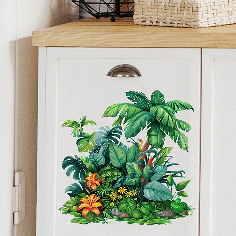 Autocolant pentru toaletă cu frunze de plante verzi Autocolante murale autoadezive pentru baie Autocolant pentru decorarea casei