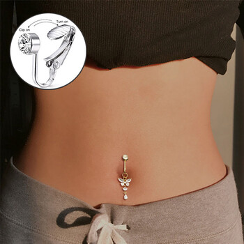 1 ΤΕΜ. Χρυσό Ασημί Χρώμα Faux Fake Belly Ring Butterfly Fake Belly Piercing Clip στον ομφάλιο ομφαλό Piercing Body dangled Jewelry