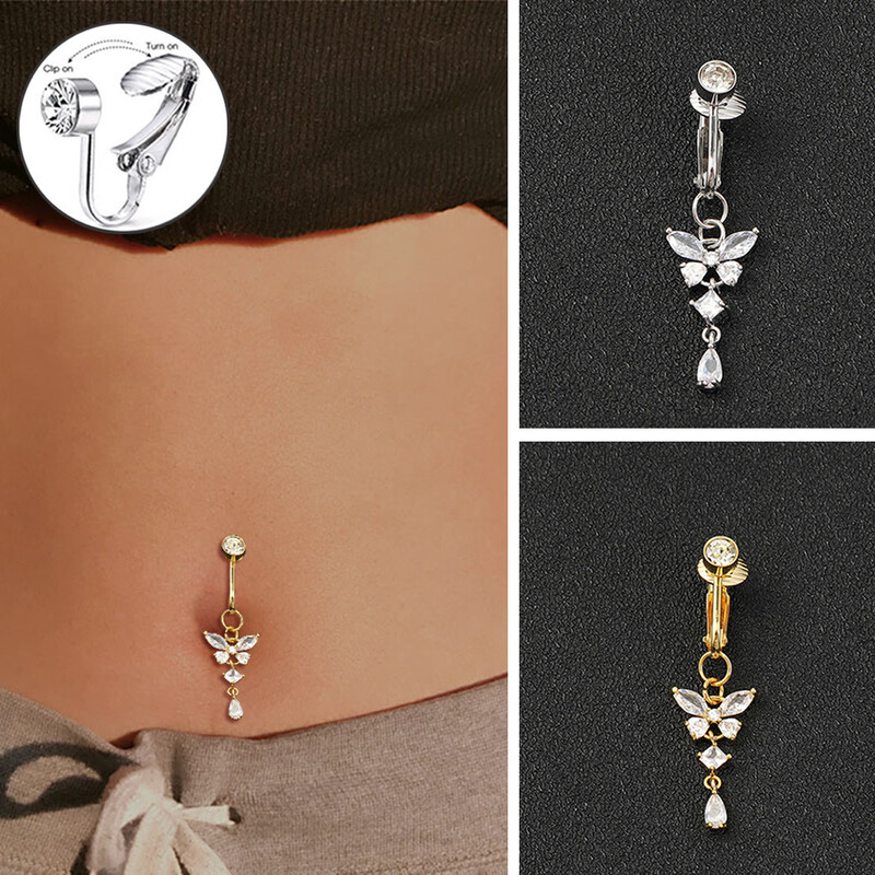 1 ks zlatá strieborná farba falošný falošný brušný prsteň motýľ falošný piercing do brucha klip na piercing do pupka visiace telové šperky