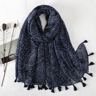Eșarfă din bumbac de marcă de lux pentru femei, șaluri mari, design hijab, imprimeu echarpe, eșarfe cu ciucuri, damă, fură de plajă, tobe de eșapament, pareo