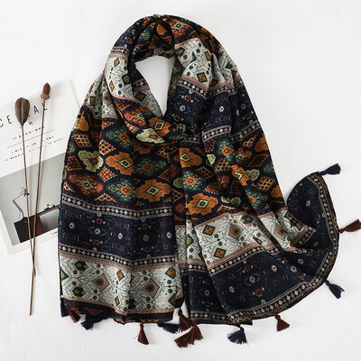 Eșarfă din bumbac de marcă de lux pentru femei, șaluri mari, design hijab, imprimeu echarpe, eșarfe cu ciucuri, damă, fură de plajă, tobe de eșapament, pareo