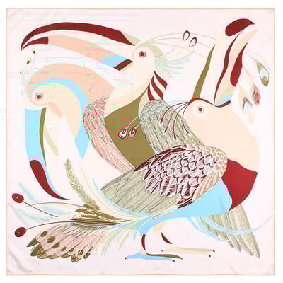 POBING Kézi tekercselt szálas selyem sál női három zsiráf négyzet alakú sál Echarpes Foulards női pakolás bandana hidzsáb 90 cm