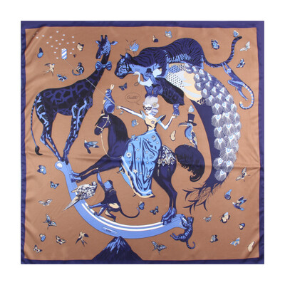 POBING Kézi tekercselt szálas selyem sál női három zsiráf négyzet alakú sál Echarpes Foulards női pakolás bandana hidzsáb 90 cm