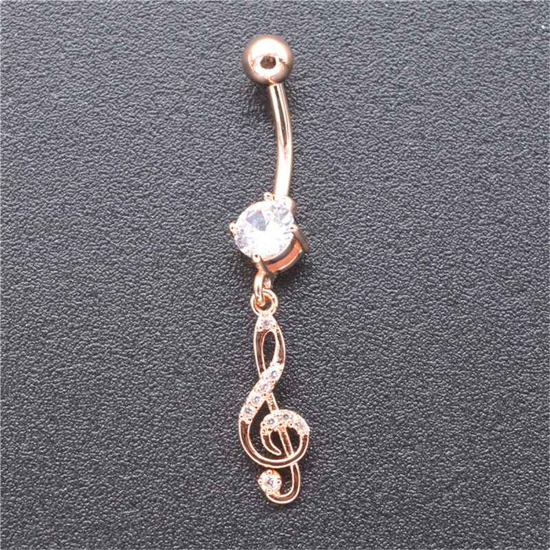 Piercing do pupka z lekárskej ocele 16G s zirkónovou notou, ružový zlatý zirkónový prsteň do pupka pre ženy
