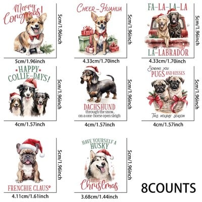 Kalėdų šunų kalambūrų sublimaciniai UV DTF lipdukai, vandeniui atsparus lipdukų paketas puodelių dekoravimui, „pasidaryk pats“ meno reikmenys, namų dekoravimas