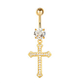 Keresztény katolikus kereszt lógó köldök piercing gyűrű kristály sebészeti acél hasgombos fülbevaló 14G 10mm súlyzó testékszer