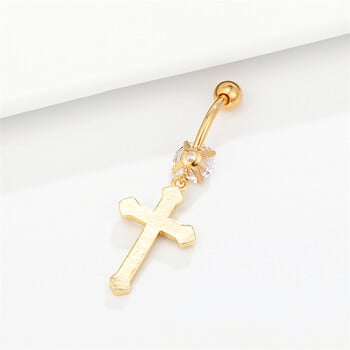 Christian Catholic Cross Dangle Dangle Devel Piercing Ring Crystal Surgical Steel Belly Button Earring 14G 10mm Barbell Body Jewelry