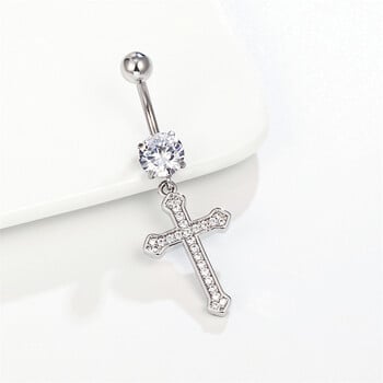 Christian Catholic Cross Dangle Dangle Devel Piercing Ring Crystal Surgical Steel Belly Button Earring 14G 10mm Barbell Body Jewelry