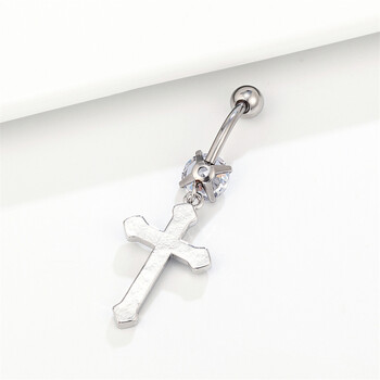 Christian Catholic Cross Dangle Dangle Devel Piercing Ring Crystal Surgical Steel Belly Button Earring 14G 10mm Barbell Body Jewelry