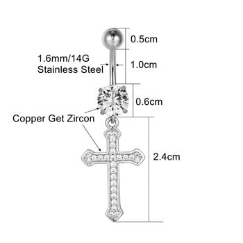 Christian Catholic Cross Dangle Dangle Devel Piercing Ring Crystal Surgical Steel Belly Button Earring 14G 10mm Barbell Body Jewelry