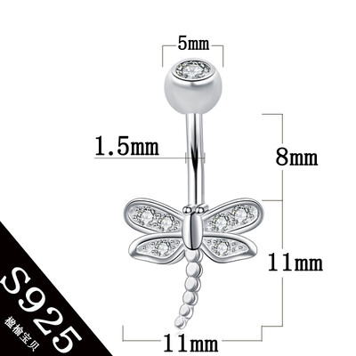 Bijuterii pentru corp din argint 925 întreg S925 inel pentru buric fără insecte alergice libelulă femei 6 8 10 mm pin bijuterii fine