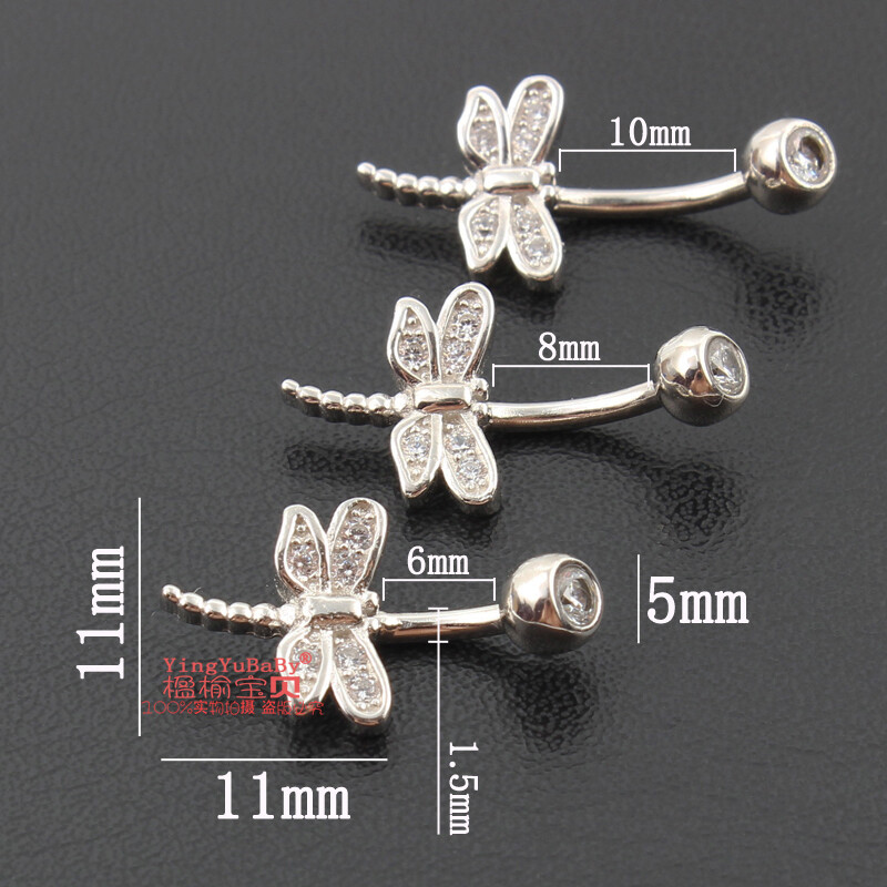 Bijuterii pentru corp din argint 925 întreg S925 inel pentru buric fără insecte alergice libelulă femei 6 8 10 mm pin bijuterii fine