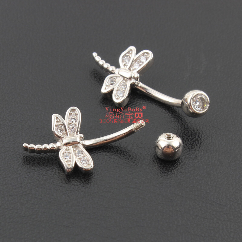 Bijuterii pentru corp din argint 925 întreg S925 inel pentru buric fără insecte alergice libelulă femei 6 8 10 mm pin bijuterii fine