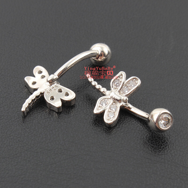 Bijuterii pentru corp din argint 925 întreg S925 inel pentru buric fără insecte alergice libelulă femei 6 8 10 mm pin bijuterii fine