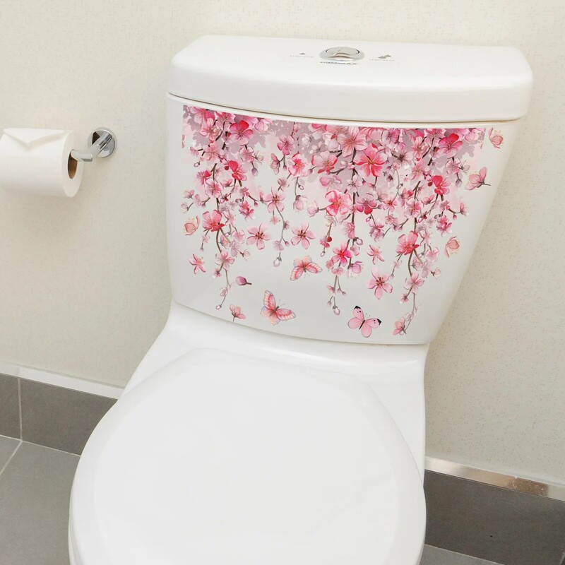 1db Rózsaszín szőlővirág WC matricák Kivehető csempe matricák mellékhelyiségek felújításához és lakberendezéshez