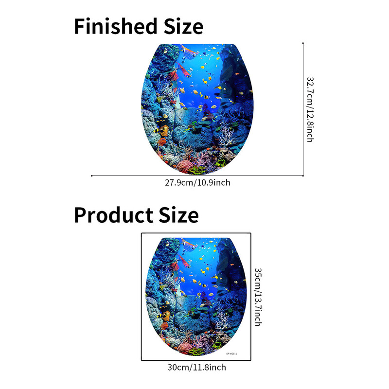 1 buc. Autocolant pentru scaun de toaletă Sea World - Autocolant autoadeziv pentru decorațiuni pentru baie