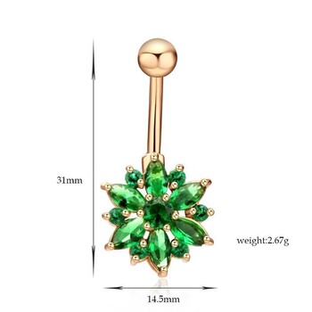 316L από ανοξείδωτο ατσάλι πράσινο λουλούδι κρυστάλλινες μπάρες αφαλού Χρυσό δαχτυλίδι αφαλού Κοσμήματα διάτρησης αφαλού