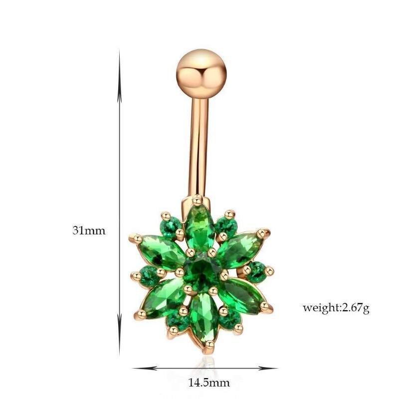 Bare pentru buric din oțel inoxidabil 316L, cu flori verzi, inel pentru buric, bijuterii de aur pentru buric