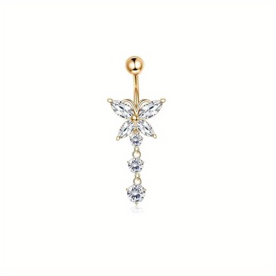 Drperfect 1buc 14G Inel pentru buric atârnând Inele pentru buric placat cu aur Inele clasice pentru buric Pachet de inele la modă pentru buric