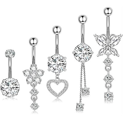 14G Gold Color sērijas tauriņu nokarenas vēdera pīrsingu komplekti 5GB/Lot Sirds zieds izliekts nabas gredzens nabas gredzeni nabas gredzeni