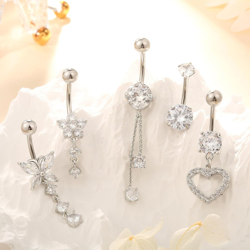 14G Gold Color sērijas tauriņu nokarenas vēdera pīrsingu komplekti 5GB/Lot Sirds zieds izliekts nabas gredzens nabas gredzeni nabas gredzeni