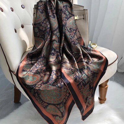 Paisley Print szögletes sál Vintage imitáció selyem kendő sál elegáns kesudió mintás női szélálló kültéri fejpakolás 110*110cm