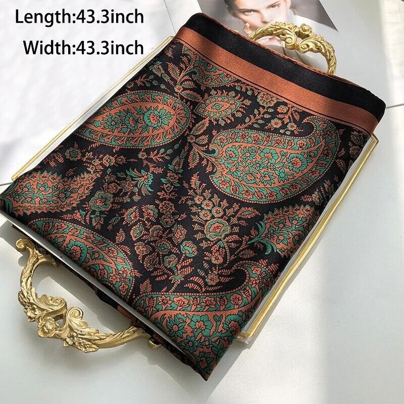 Paisley Print kvadratinė skara Vintage imitacija šilko skara skara elegantiška anakardžių rašto moteriška vėjui atspari lauko galvos apdangalas 110*110cm