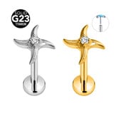 Piercing do pery s plochým chrbtom, ASTM F136 G23 z titánu, šípky a CZ, bez závitu, 16G, 18G, 20G.