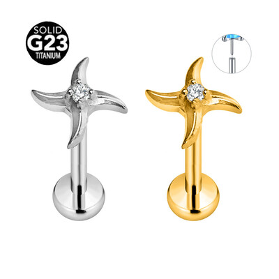 ASTM F136 G23 Titanium Dart CZ Piercing Pin χωρίς κλωστή Push in Lip Stud Daith Conch Tragus Flat Back Earring 16G 18G 20G