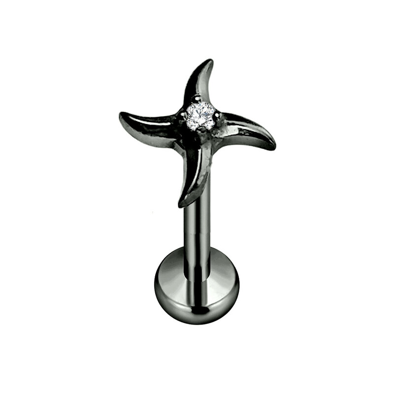 Piercing do pery s plochým chrbtom, ASTM F136 G23 z titánu, šípky a CZ, bez závitu, 16G, 18G, 20G.