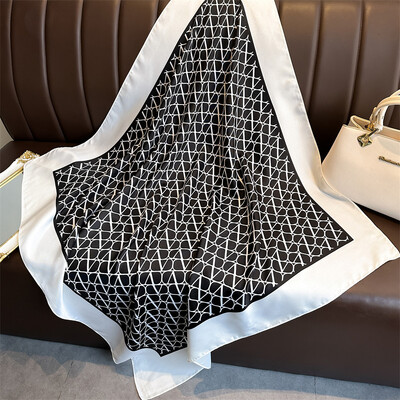 Prabangus 90*90cm kvadratinis šilko šalikas Moteriškas laiškas Plaukų juosta Kaklo skara Šalikai Bandanna Galvos juosta Foulard Kaspinai Apvyniojimai Moteriški Šalikai