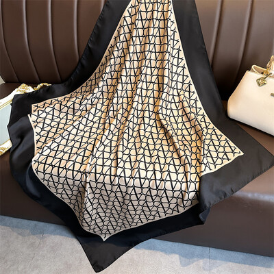 Prabangus 90*90cm kvadratinis šilko šalikas Moteriškas laiškas Plaukų juosta Kaklo skara Šalikai Bandanna Galvos juosta Foulard Kaspinai Apvyniojimai Moteriški Šalikai