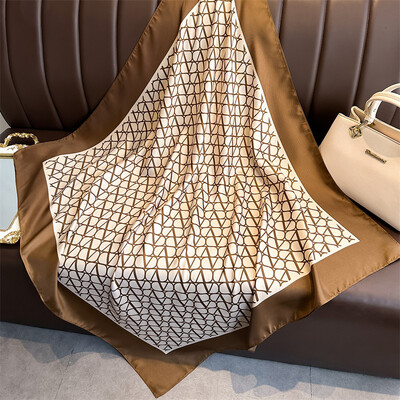 Prabangus 90*90cm kvadratinis šilko šalikas Moteriškas laiškas Plaukų juosta Kaklo skara Šalikai Bandanna Galvos juosta Foulard Kaspinai Apvyniojimai Moteriški Šalikai