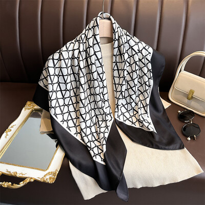 Prabangus 90*90cm kvadratinis šilko šalikas Moteriškas laiškas Plaukų juosta Kaklo skara Šalikai Bandanna Galvos juosta Foulard Kaspinai Apvyniojimai Moteriški Šalikai