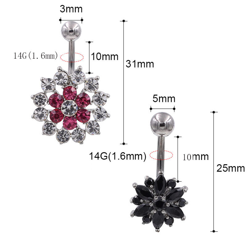 1 buc din oțel inoxidabil floare de fulg de nea cristal bare pentru buric inel de aur pentru buric bijuterii piercing buric 1,6*10*5*8mm