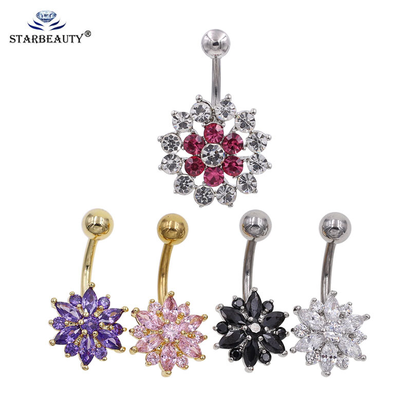 1 buc din oțel inoxidabil floare de fulg de nea cristal bare pentru buric inel de aur pentru buric bijuterii piercing buric 1,6*10*5*8mm