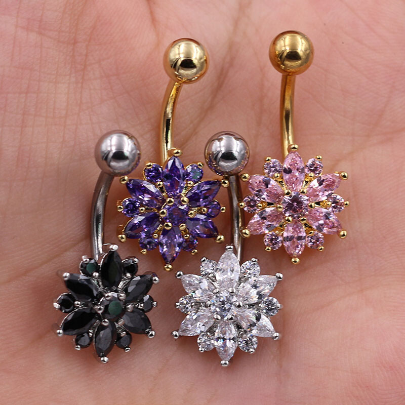 1 buc din oțel inoxidabil floare de fulg de nea cristal bare pentru buric inel de aur pentru buric bijuterii piercing buric 1,6*10*5*8mm
