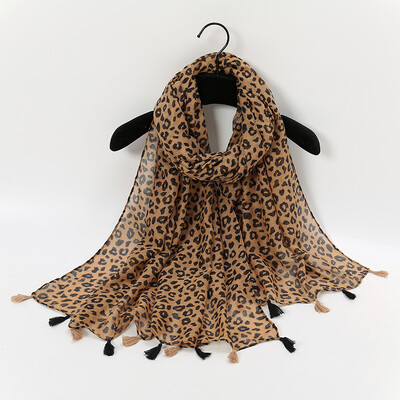 2021. Leopard šal s printom Ženski jesenski muslimanski hidžab šalovi s resicama Velika traka za glavu Rupčić Ženska bandana