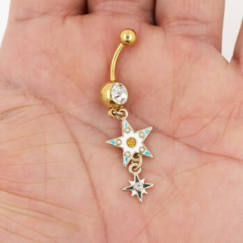 JHJT 14G Dangle Star Piercing Belly Button Piercing από ανοξείδωτο ατσάλι Χρυσό Nombril Ομφαλός Δαχτυλίδια Body Body