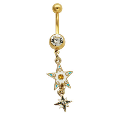 Piercing do pupka s visiacou hviezdou JHJT 14G z nehrdzavejúcej ocele, zlatý náušník Nombril, šperky na telo
