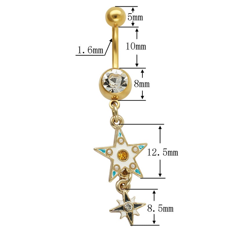 Piercing do pupka s visiacou hviezdou JHJT 14G z nehrdzavejúcej ocele, zlatý náušník Nombril, šperky na telo