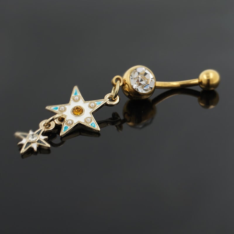 Piercing do pupka s visiacou hviezdou JHJT 14G z nehrdzavejúcej ocele, zlatý náušník Nombril, šperky na telo