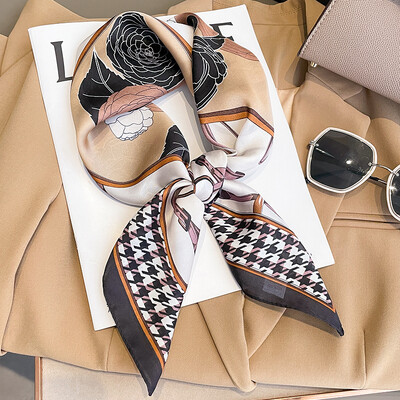 70x70cm Μεταξωτό Φουλάρι Τετράγωνο Γυναικείο Μόδα με λουλουδάτο εμπριμέ σάλι Περιτυλίγματος Άνοιξη Καλοκαιρινό λαιμόκοψη Μαλλιά Lady Χειμερινά Κασκόλ