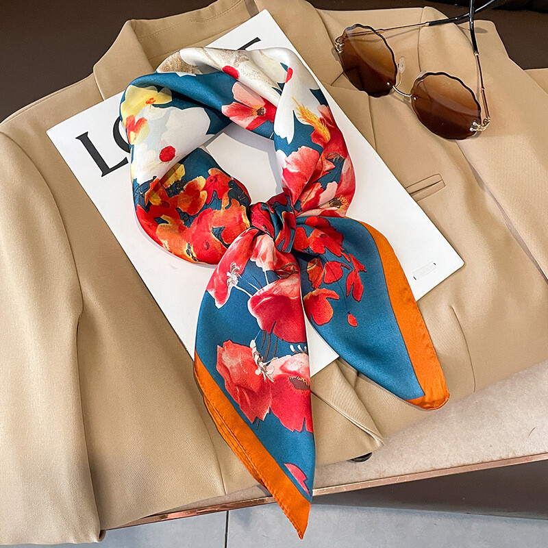 70x70cm Μεταξωτό Φουλάρι Τετράγωνο Γυναικείο Μόδα με λουλουδάτο εμπριμέ σάλι Περιτυλίγματος Άνοιξη Καλοκαιρινό λαιμόκοψη Μαλλιά Lady Χειμερινά Κασκόλ